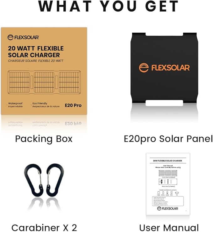 FlexSolar 20W Solar Panel Charger 5V USB-A USB-C Output Portable Foldable Small Power IP67