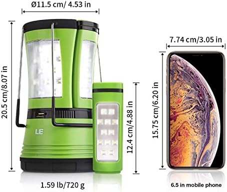 LE LED Camping Lantern Rechargeable, 600LM, Detachable Flashlight, Camping Essentials, Perfect