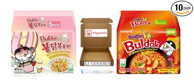 KF GOODIES Korean Ramen Variety Pack Gift Box (10 Count) – Spicy Buldak Noodle Assortment for