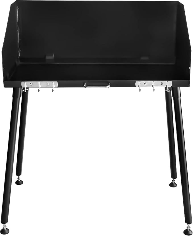 Carbon Steel Camp Cooking Table, Dutch Oven Table with Three-Sided Windscreen and Four Legs for