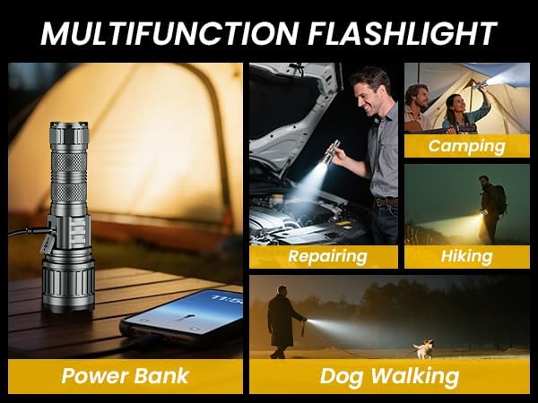 5000mAh Rechargeable High Lumens Flashlight with Warm/White Light - 11 Modes Zoomable Tactical