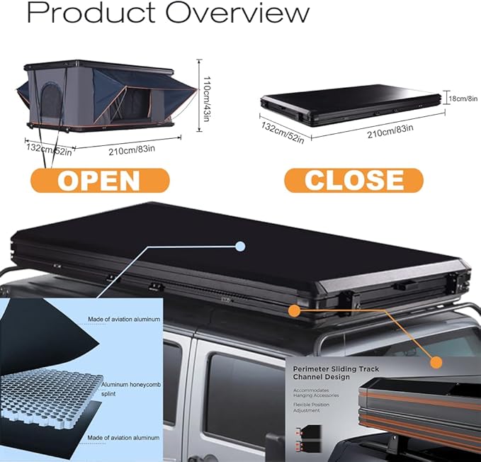 Rooftop Tent Hard Shell - Outdoor Car Camping 2-3 Person Truck, Sedan, SUV, Waterproof, Teardrop
