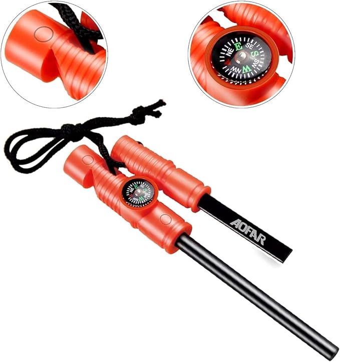 AOFAR Military Compass and Fire Starter AF-4580/381 Lensatic Sighting, Survival Kit,Waterproof and