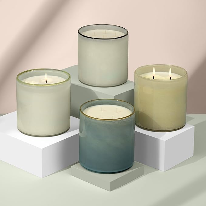 LAFCO New York Luxe 4-Wick Candle, Feu de Bois - 86 oz - 200-Hour Burn Time - Reusable, Hand Blown
