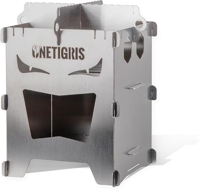 OneTigris Camping Backpacking Stove Portable Foldable Burning Wood Stove for Outdoor Hiking Picnic BBQ,Stainless Steel (Medium)