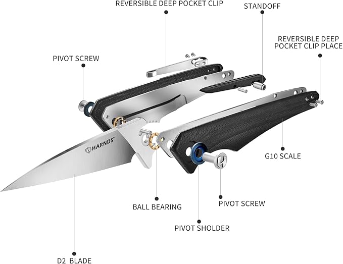 Qingluan Folding Knife with Pocket Clip, D2 Steel Blade 3.54'' and G10 Handle Outdoor Adventure