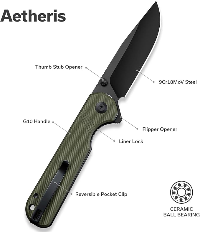 SENCUT Aetheris Pocket Knife, EDC Folding Knife with 3.68'' 9Cr18MoV Blade & G10 Handle, Reversible
