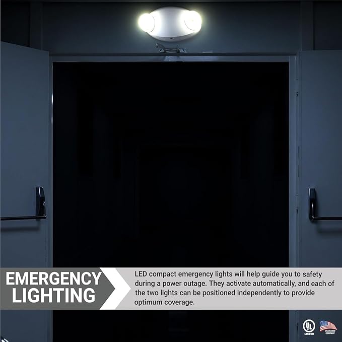 Diodesy- LED Emergency Light Fixture 2 Head Adjustable 90-Min Battery Backup 2W 6500K Daylight