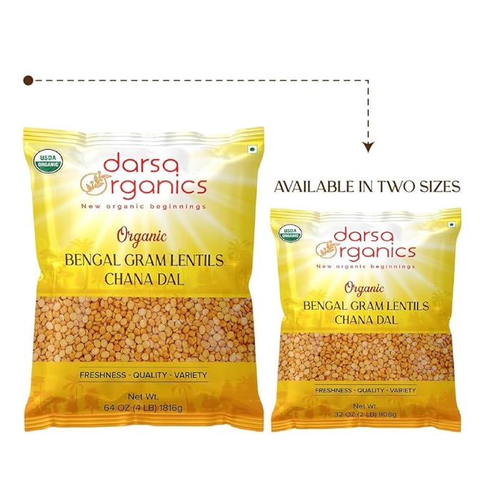 Darsa Organics Chana Dal 2 lb ??USDA Organic Split Bengal Gram (Yellow Chickpeas), Non-GMO