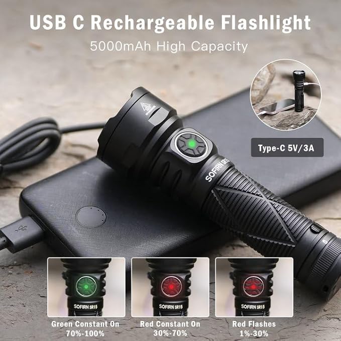 Sofirn SR15 Rechargeable Flashlight High Lumen, 4500 Lumen Super Bright Pocket Flashlight with