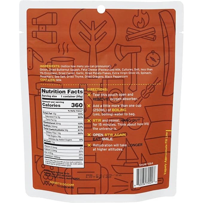 GOOD TO-GO Breakfast Hash (Single Serving) | Camping & Backpacking Food | Just Add Water