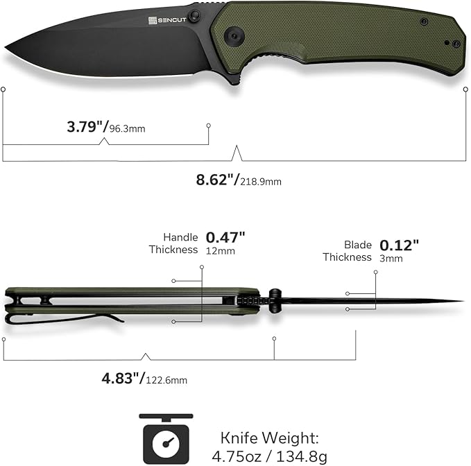 SENCUT Skarnax Pocket Knife for Men, Folding Knife with 3.79" 9Cr18MoV Blade & G10 Handle