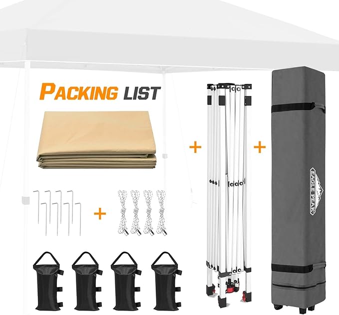 EAGLE PEAK Pop Up Canopy Tent with Wheeled Carry Bag, 8 Stakes, 4 Ropes, 4 Weight Bags, Easy Set Up