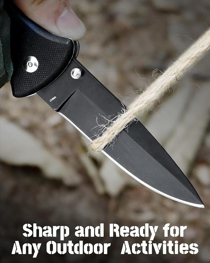Folding Pocket Knife with Clip, 3.58" 8Cr13MoV Steel Drop Point Blade with G10 Handle, Liner Lock