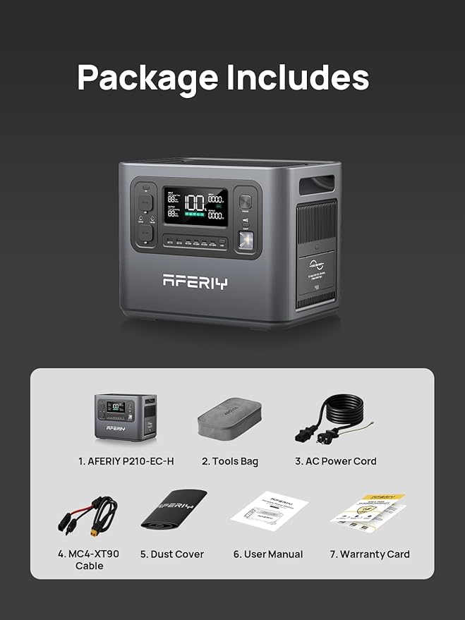 AFERIY P210 Portable Power Station 2400W,2048Wh LiFePO4 Battery Generator with 1100W AC Charging &