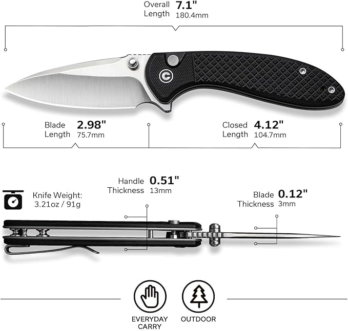 CIVIVI Faeger Pocket Folding Knife for EDC, 2.98" Swedish 14C28N Blade G10 Handle, Reversible Clip