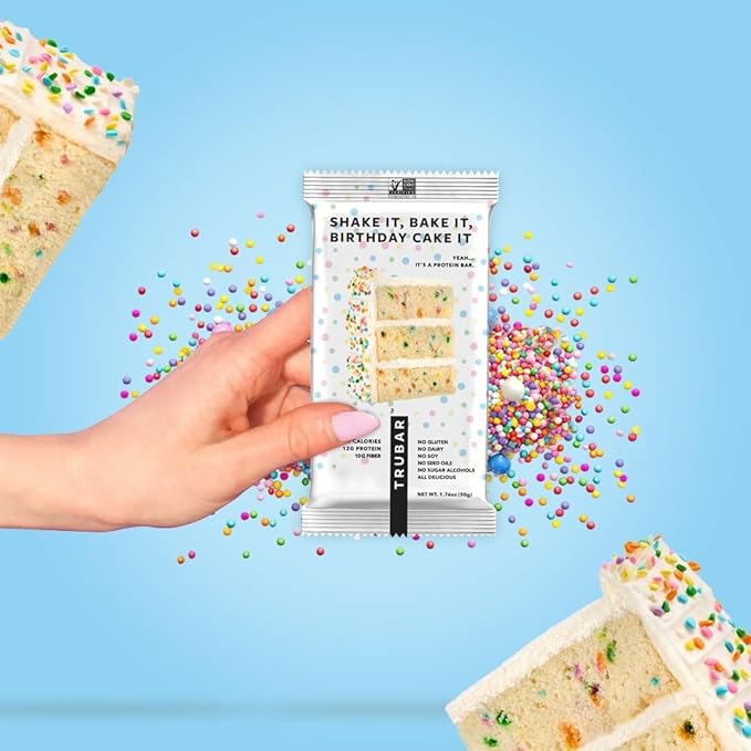 TRUBAR Vegan Protein Bar, Shake it Bake it Birthday Cake it, Gluten Free, Plant Based Protein