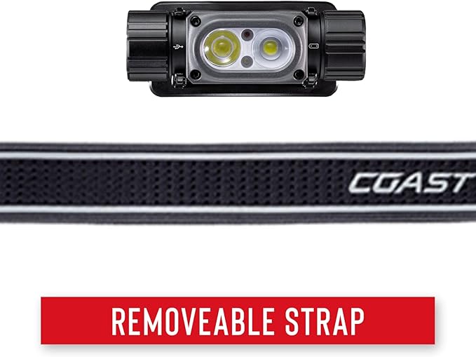 Coast WPH34R 2000 Lumen Waterproof Ultra Bright IP68 USB Rechargeable-Dual Power Headlamp, 6 Modes with Spot and Flood Beams, Black/Grey