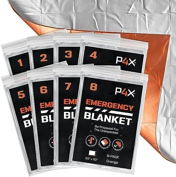PREPARED4X Mylar Blankets 8 Pack - Waterproof Emergency Blanket - Rip and Tear Resistant