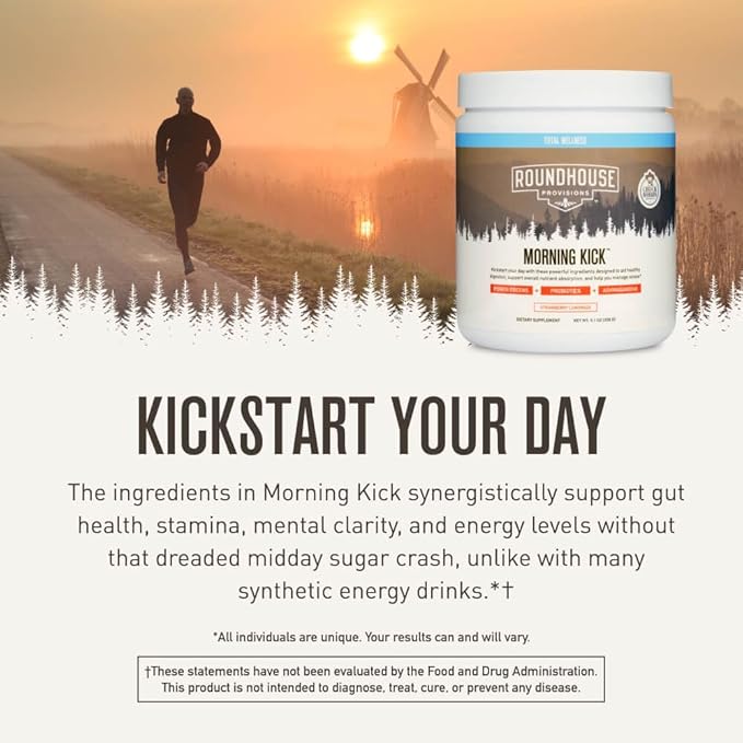 ROUNDHOUSE PROVISION Morning Kick, Zero Sugar Greens Superfood Powder Supplement with Ashwagandha
