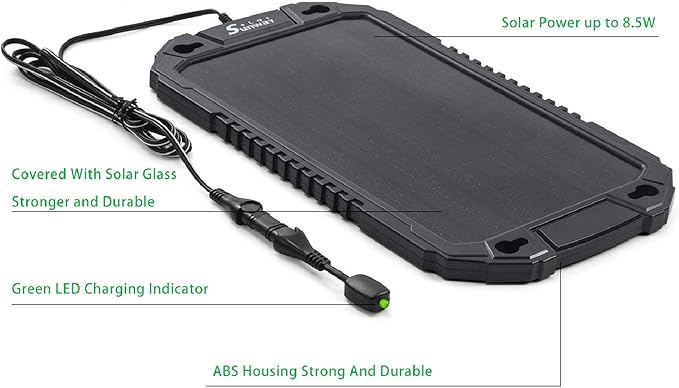 Sunway Solar Car Battery Trickle Charger & Maintainer 12Volt 8W Solar Panel Power Charger kit