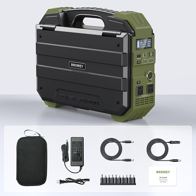 BROWEY 1600W (3200W Peak) Portable Power Station, 1024Wh LiFePO4 Battery with Built-in Solar Panel