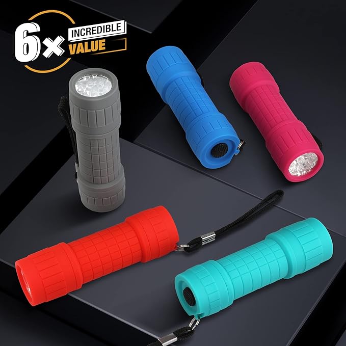 EverBrite Black Light Flashlight 6 Pack, UV Mini Flashlight, 9-Led 395nm Detector for Pet Urine