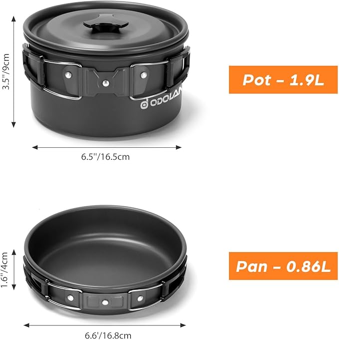 Odoland 16pcs Camping Cookware Set with Folding Camping Stove, Non-Stick Lightweight Pot Pan Kettle