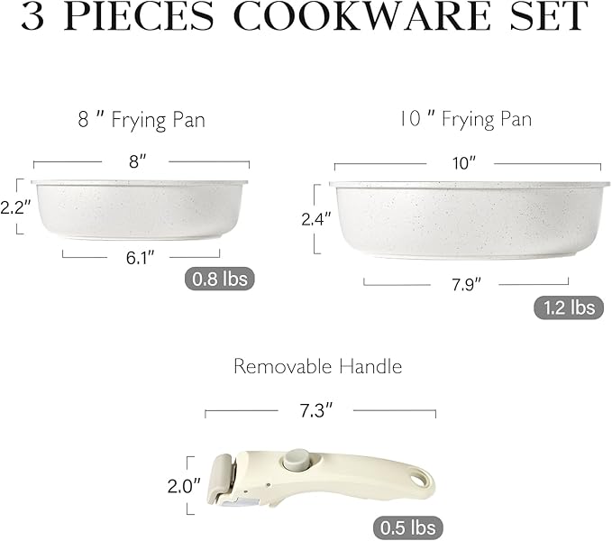 GiPP Non Stick Frying Pans Set Removable Handle, Oven Safe Nonstick Fry Pan Skillets with