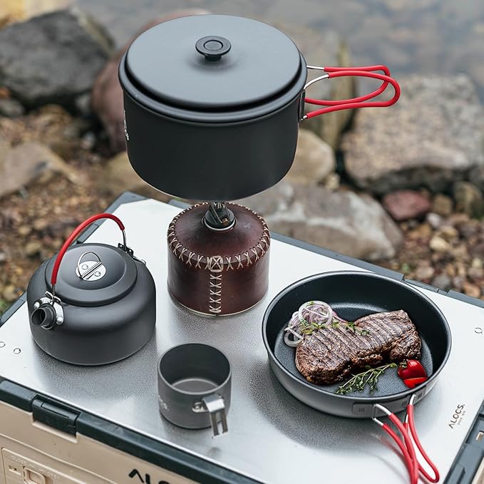 Alocs Camping Cookware Set Camping Gear, Compact Camping Pots and Pans Set, Durable Hard Alumina