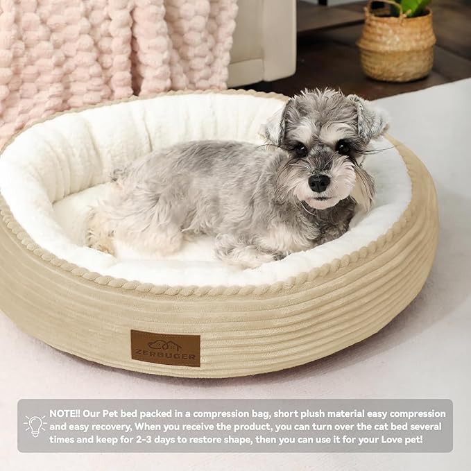 20in Camel Round Cat Dog Bed Gift for Large Medium Small Dogs Cats, Machine Washable Sleeping Sofa