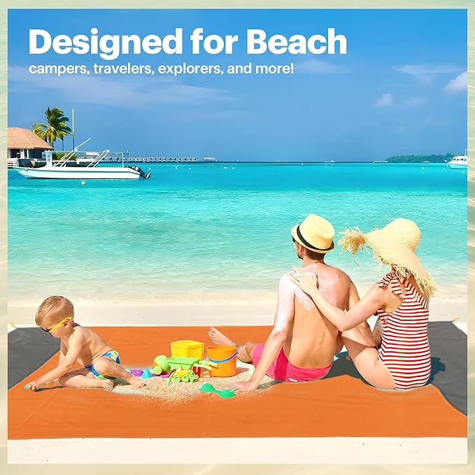 EASYFUN Beach Blanket Sandproof Oversized, 79''×83'' Extra Large Beach Mat, Portable Picnic Mat for