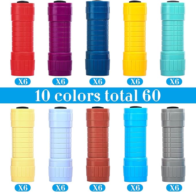 Riakrum 60 Pack 9 LED Flashlight Bulk Small Plastic Handheld Flashlights with Lanyard for Home