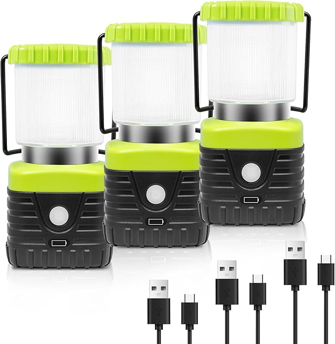 3PCS 6500K White Light LED Camping Lantern Rechargeable 1000LM, 4500mAh Power Bank, Flashlight for