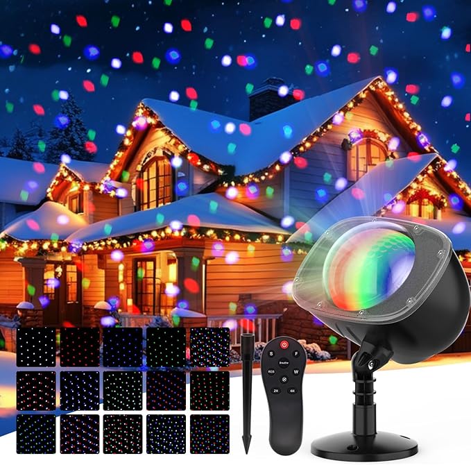Elec3 Christmas Snow Projector Lights Outdoor, RGBW Snowfall Projector Lamp Rotating Falling Snow