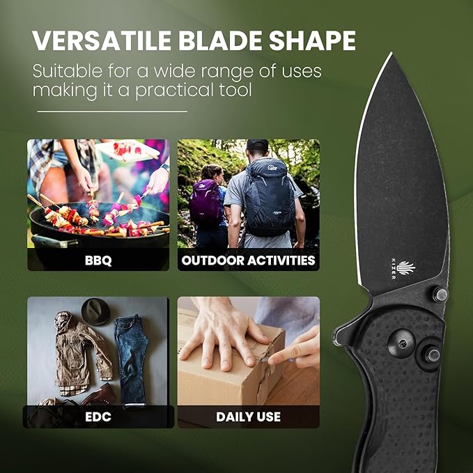 Kizer Mini Grouper Folding Pocket Knife, Nitro-V Steel Blade G10 Handle EDC Knife, Button Lock