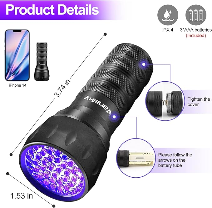 Black Light UV Light Flashlight, 21 LED 395nm Ultraviolet Blacklight Flashlight Mini Pet Urine