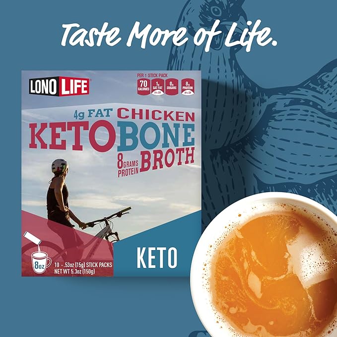 LonoLife Keto Chicken Bone Broth Powder Mix | 10g Protein | Collagen-Rich, Keto & Paleo Friendly |