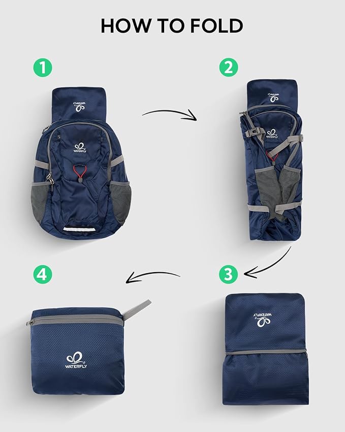 WATERFLY Lightweight Packable Hiking Backpack: 30L Foldable Travel Daypack Ultralight Camping Day