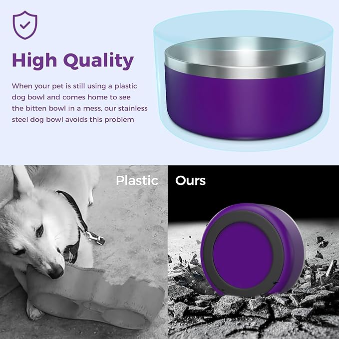 Dog Bowl, Stainless Steel Dog Food and Water Bowl with Non Slip Quiet Bottom, Easy to Clean
