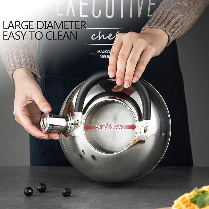 304 Stainless Steel Whistling Tea Kettle 3.17 Quart/3L Tea Pot, Suitable to Boiling Water & Tea on