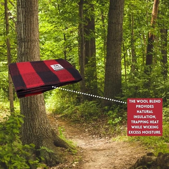M MCGUIRE GEAR Warm Wool Bunkhouse Plaid Blanket for Camping, Home, Survival, or First-Aid, 64" x