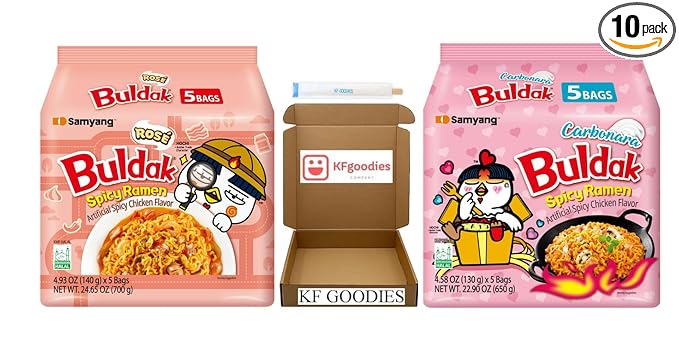 KF GOODIES Korean Ramen Variety Pack Gift Box (10 Count) – Spicy Buldak Noodle Assortment for