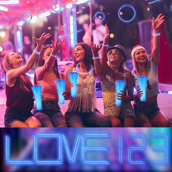 Hanaive 300 Pcs Glow Sticks Bulk 8 Inch Glow in The Dark Party Favors Neon Bracelets and Necklaces
