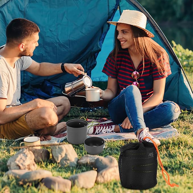 SS SUNSBELL Camping Cooking Set, Non-Stick Camping Pot and Pan Set, Portable Camping Cookware with