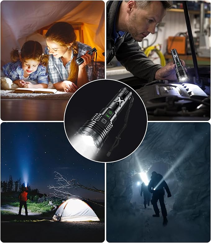 LED Rechargeable Flashlights High Lumens,6000.000 Lumens Super Bright Flashlight with Type-C