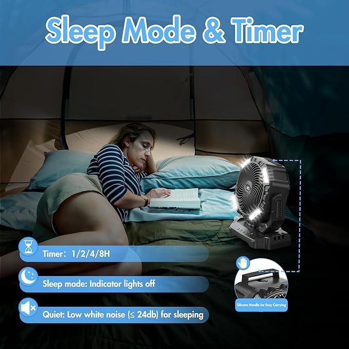 40000mAh Battery Powered Camping Fan - 136H Max Cooling, Rechargeable Battery Operated Oscillating
