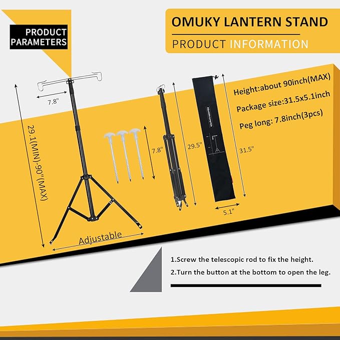 OMUKY Telescopic Lantern Stand with Base Outdoor Camping Lamp Stand Pole Adjustable Lantern Pole
