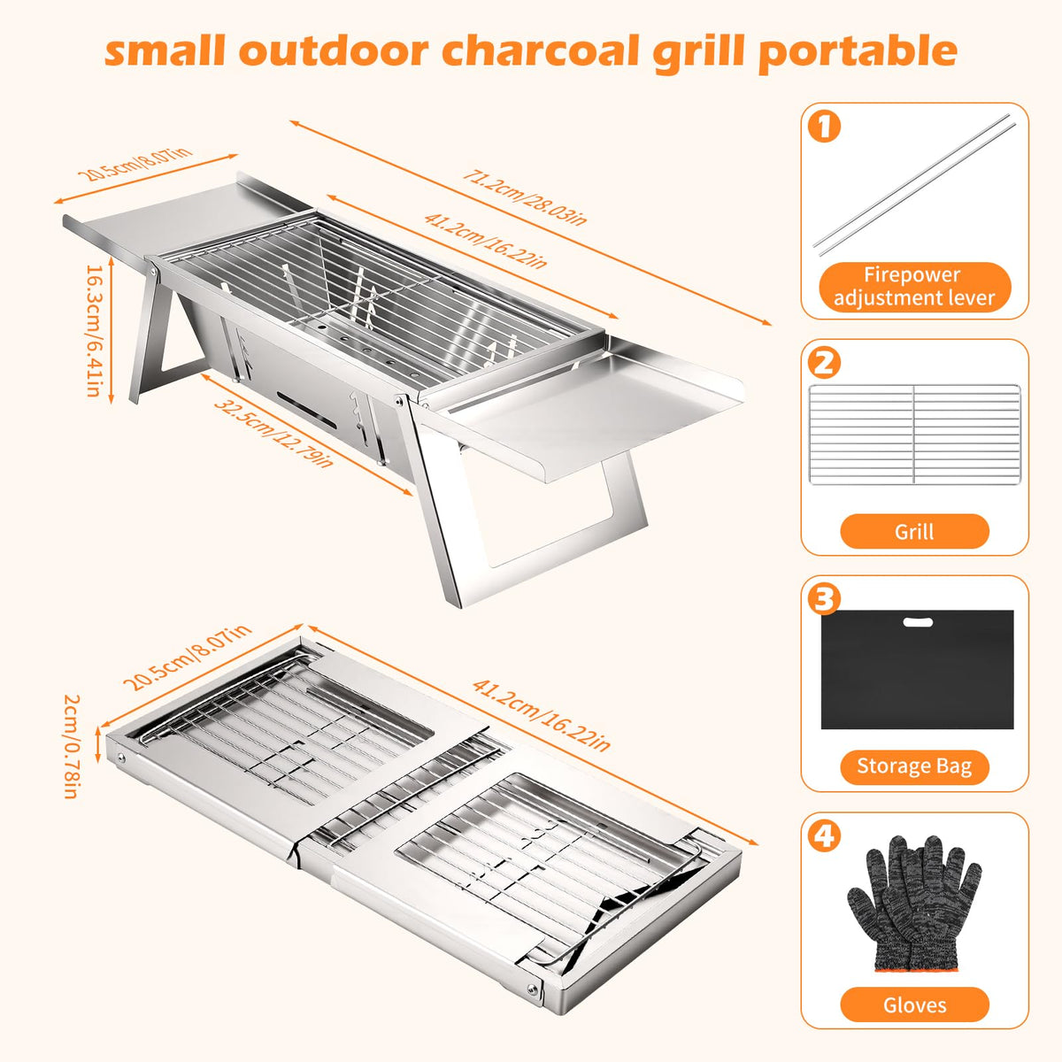 Small Portable Folding Charcoal BBQ Grill for Camping Picnic Garden Terrace