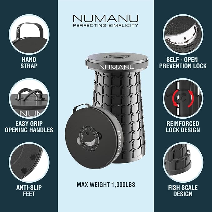 NUMANU 2025 Upgraded 19.7" XXL Collapsible Stool, 1000lbs Max Weight, Wider & Taller Pop Up Seat